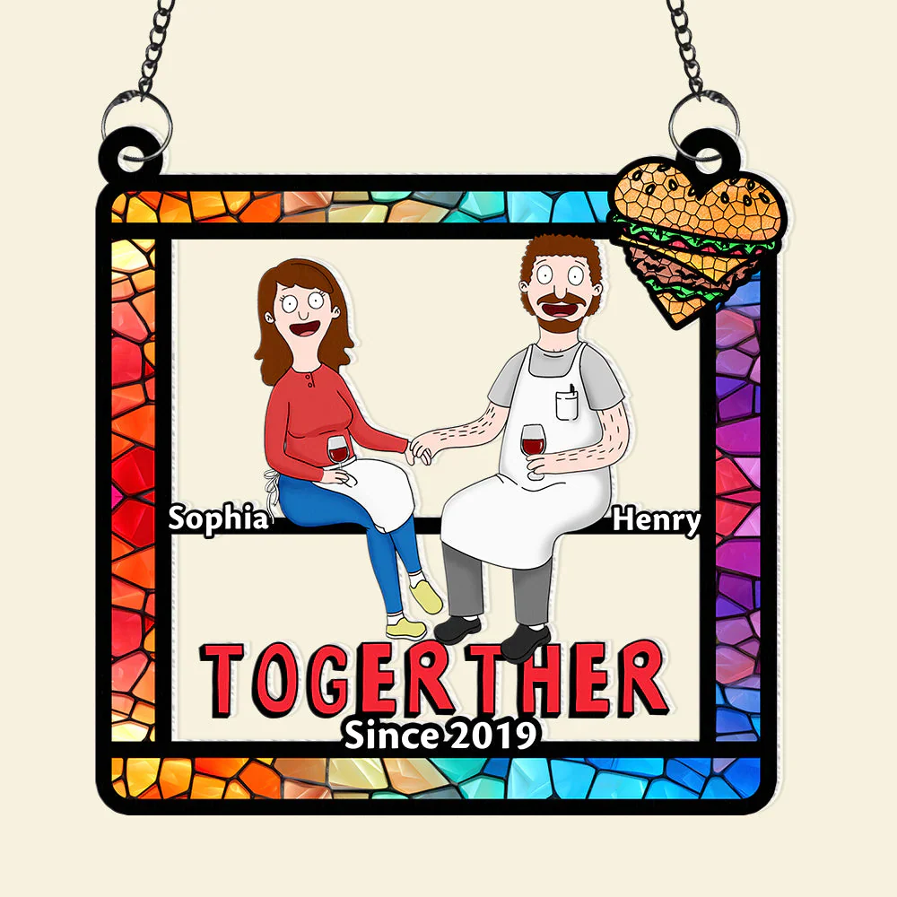 Burger Couple- Personalized Window Hanging Suncatcher Ornament - Gift For Couple, Husband Wife, Anniversary | CL55 - Image 2