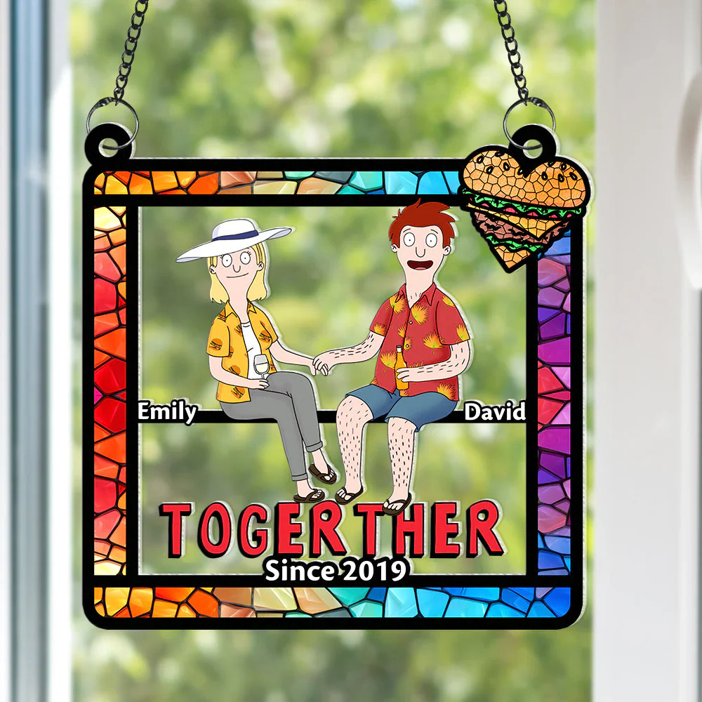 Burger Couple- Personalized Window Hanging Suncatcher Ornament - Gift For Couple, Husband Wife, Anniversary | CL55 - Image 4