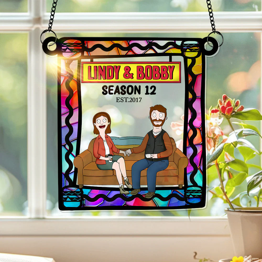 Burger Couple- Personalized Window Hanging Suncatcher Ornament - Gift For Couple, Husband Wife, Anniversary | CL55