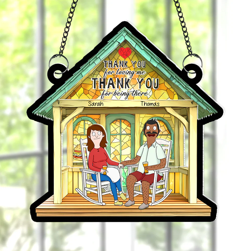 Burger Couple- Personalized Window Hanging Suncatcher Ornament - Gift For Couple, Husband Wife, Anniversary | CL55 PT