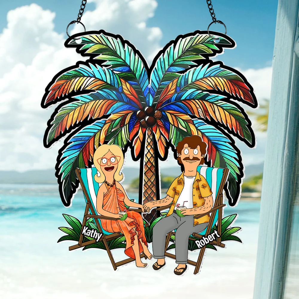 Burger Couple Summer Vacation - Personalized Window Hanging Suncatcher Ornament - Gift For Couple, Husband Wife, Anniversary | CL55 - Image 3