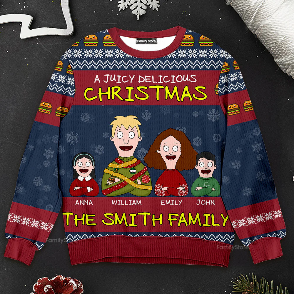 Burgers A Juicy Delicious Christmas - Personalized Ugly Sweater - Gifts For Family | CL54 TD118 - Image 3