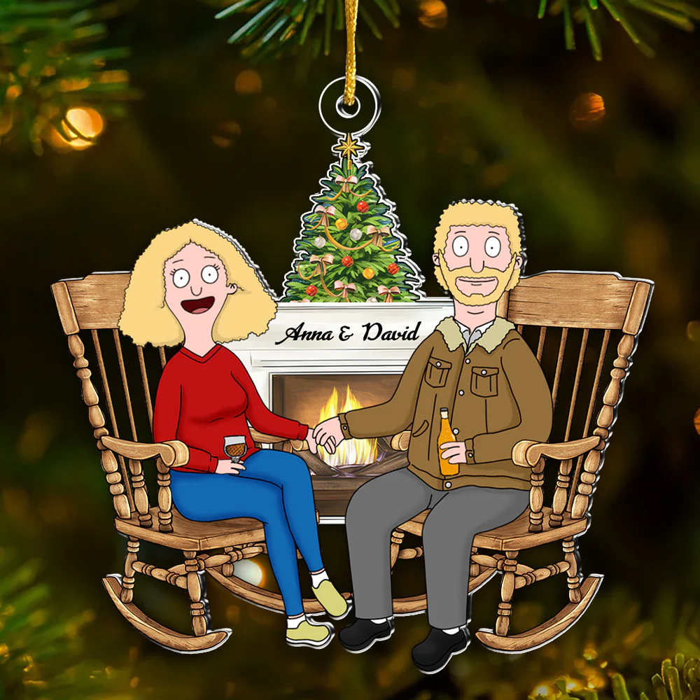 Burgers Couple in Christmas Night - Personalized Acrylic Ornament - Gift For Couples | CL55 NL122 - Image 2