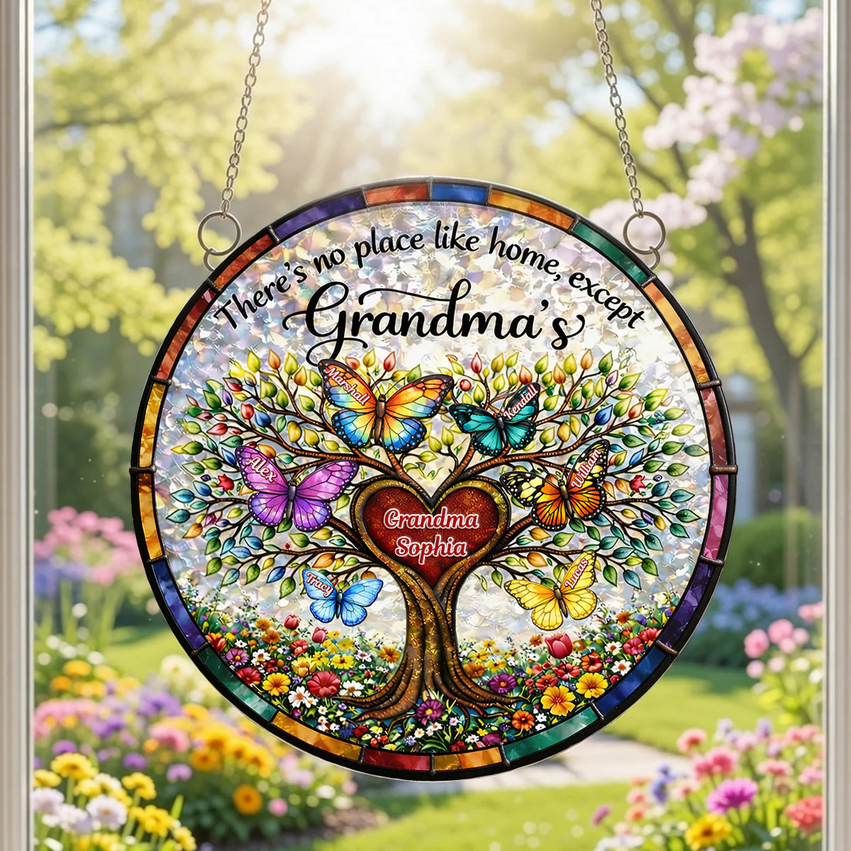 Butterfly Family Tree Grandma - Personalized Window Hanging Suncatcher - Gift For Mom, Grandma HN02