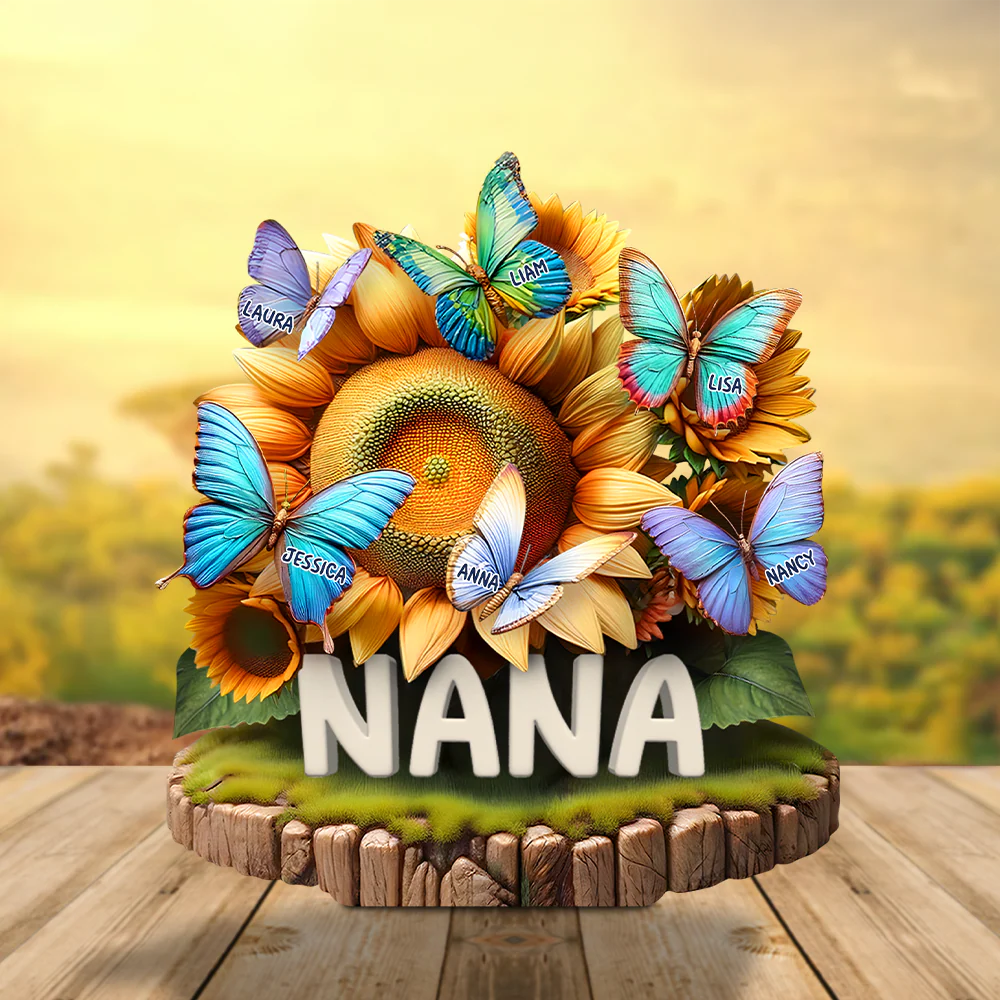 Butterfly Kids On Sunflowers - Personalized Shaped Acrylic Plaque - Gift For Mom, Grandma HN02
