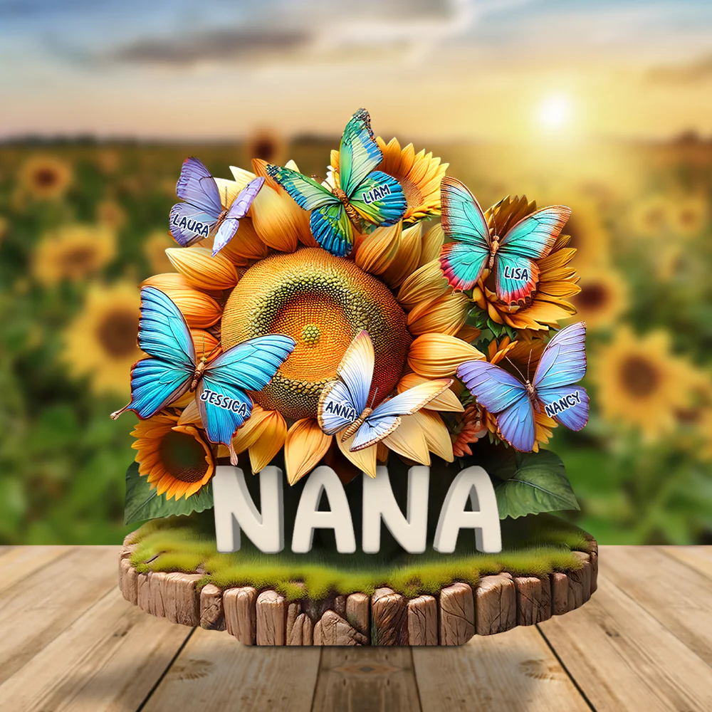 Butterfly Kids On Sunflowers - Personalized Shaped Acrylic Plaque - Gift For Mom, Grandma HN02 - Image 2