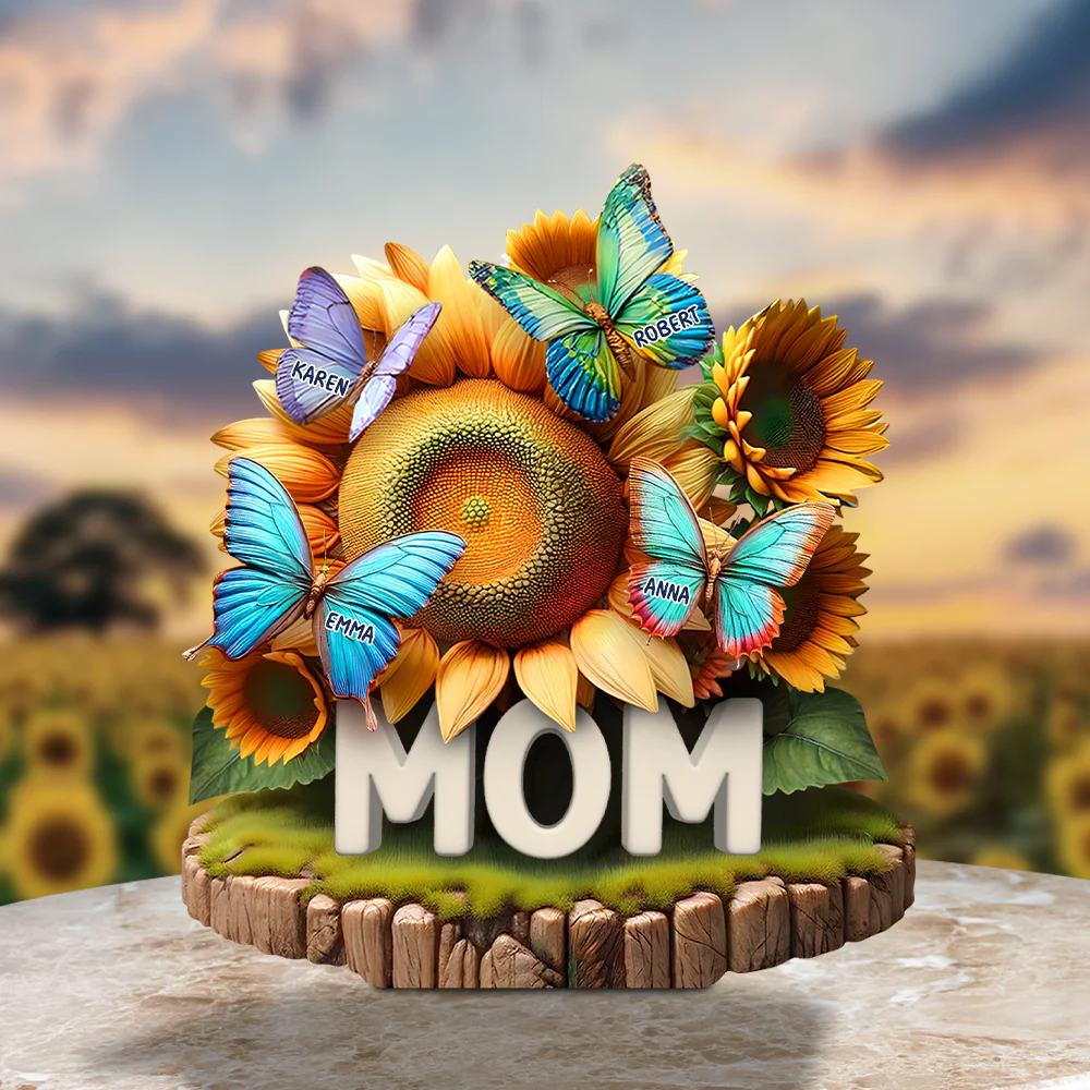 Butterfly Kids On Sunflowers - Personalized Shaped Acrylic Plaque - Gift For Mom, Grandma HN02 - Image 3