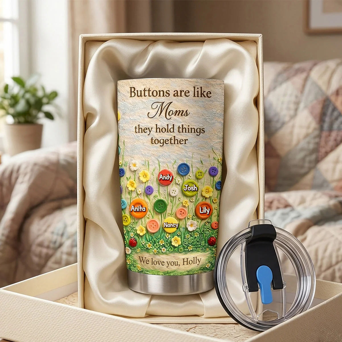 Buttons Are Like Mom - Personalized Tumbler - Gift For Mom, Grandma HN02 - Image 3