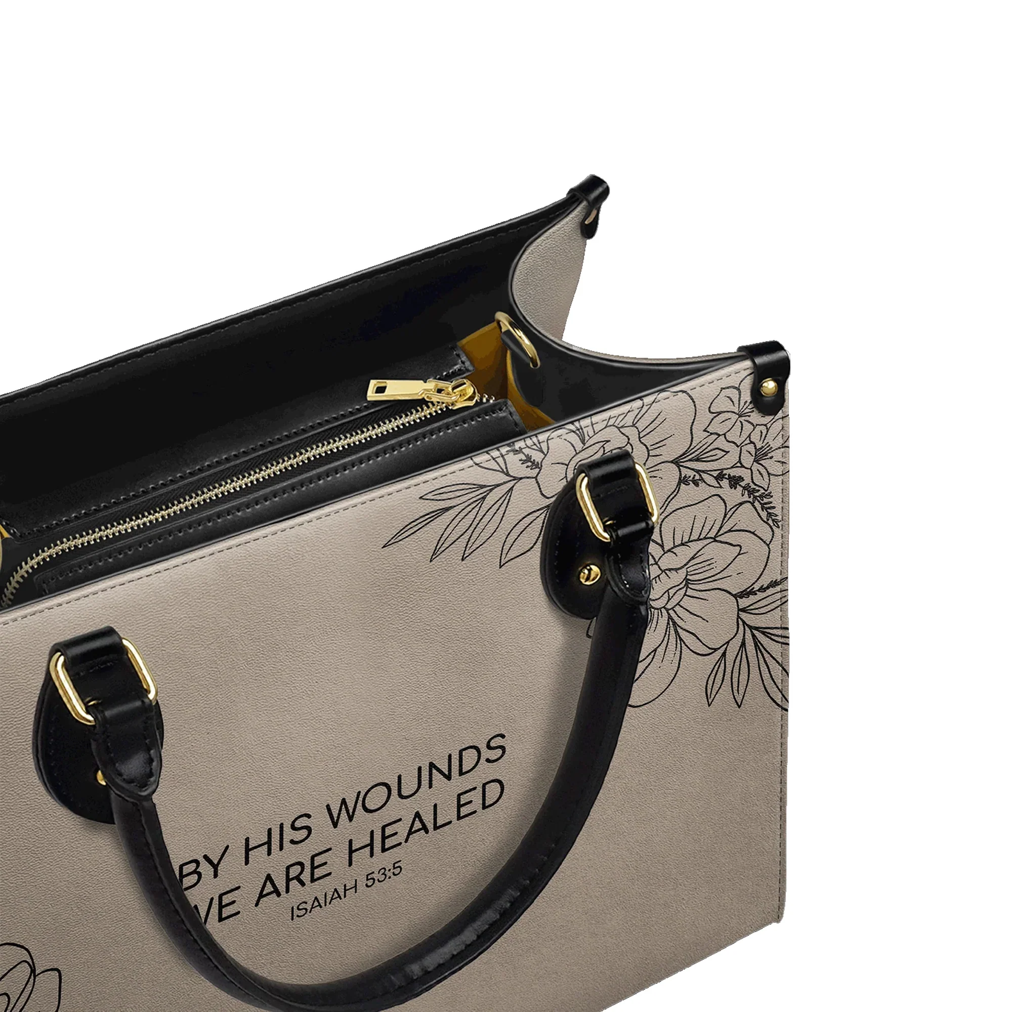 By His Wounds We Are Healed Isaiah 53:5 - Christian Leather Handbag - Image 2
