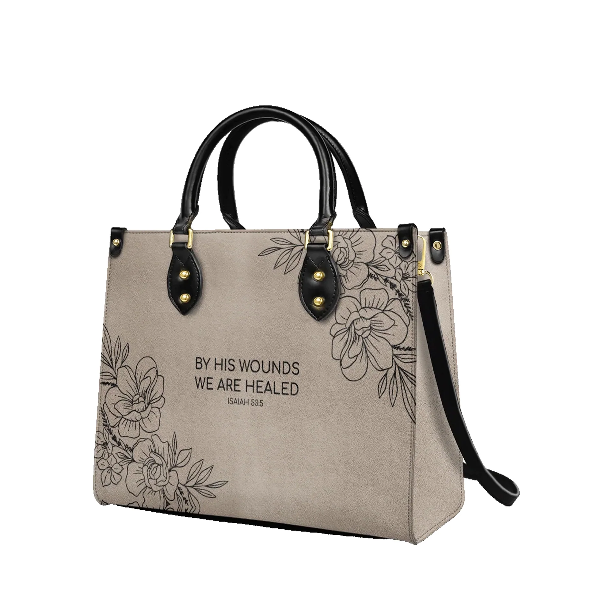 By His Wounds We Are Healed Isaiah 53:5 - Christian Leather Handbag - Image 3
