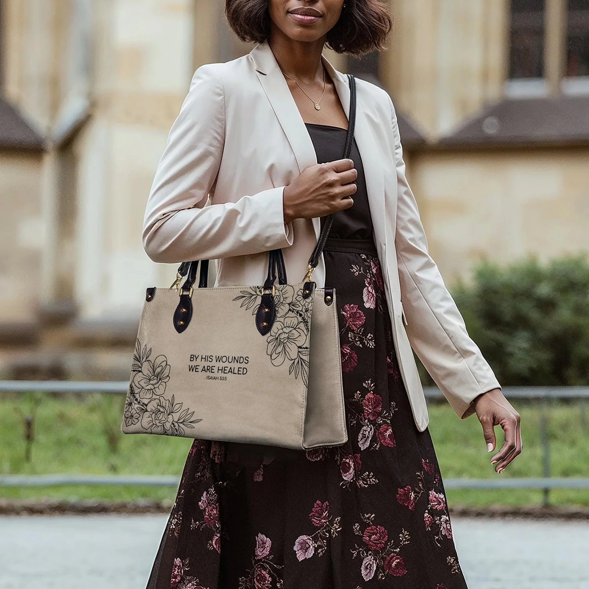 By His Wounds We Are Healed Isaiah 53:5 - Christian Leather Handbag - Image 5