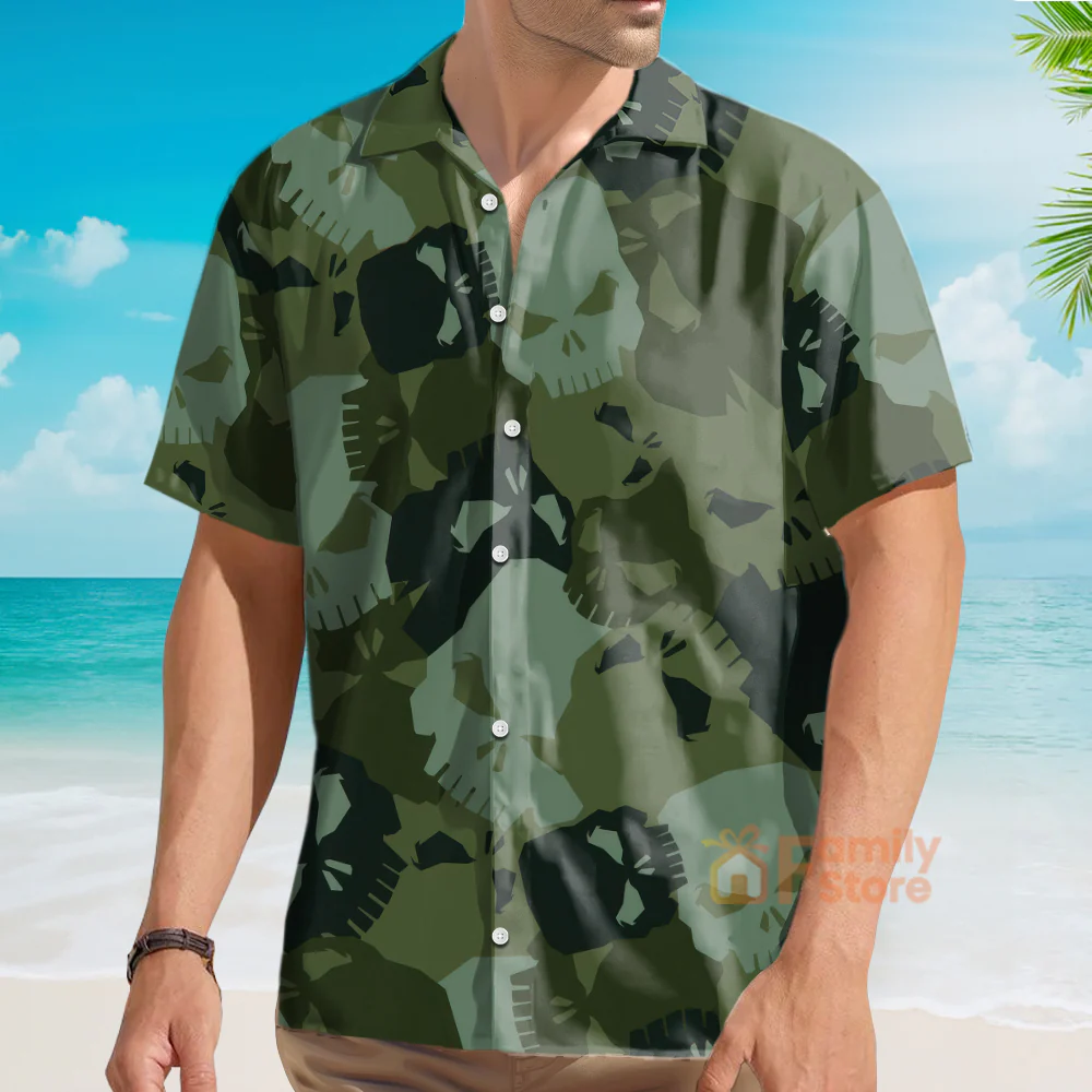 Camouflage Skull Pattern - Hawaiian Shirt - Image 3