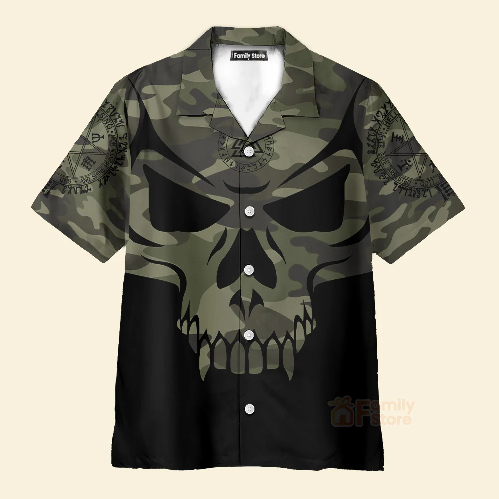 Camouflage Skull Viking Hawaiian Shirt, Son Of Odin Viking Shirt