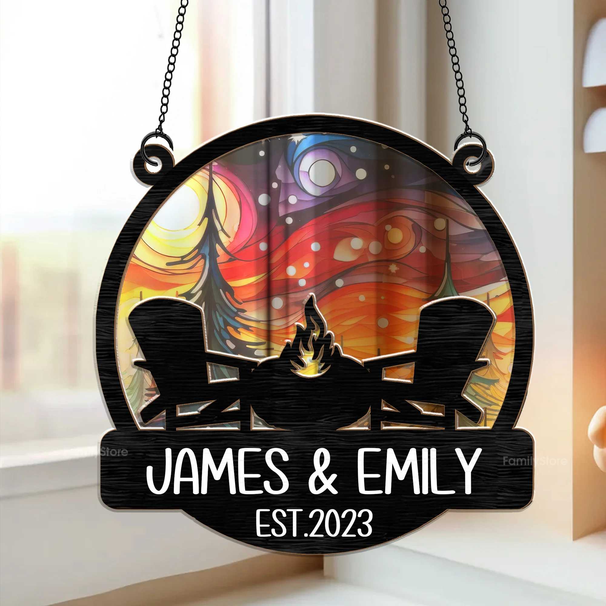 Camping Couple Chair - Gift For Camping Lovers - Personalized Window Hanging Window Hanging Suncatcher Ornament - NA94