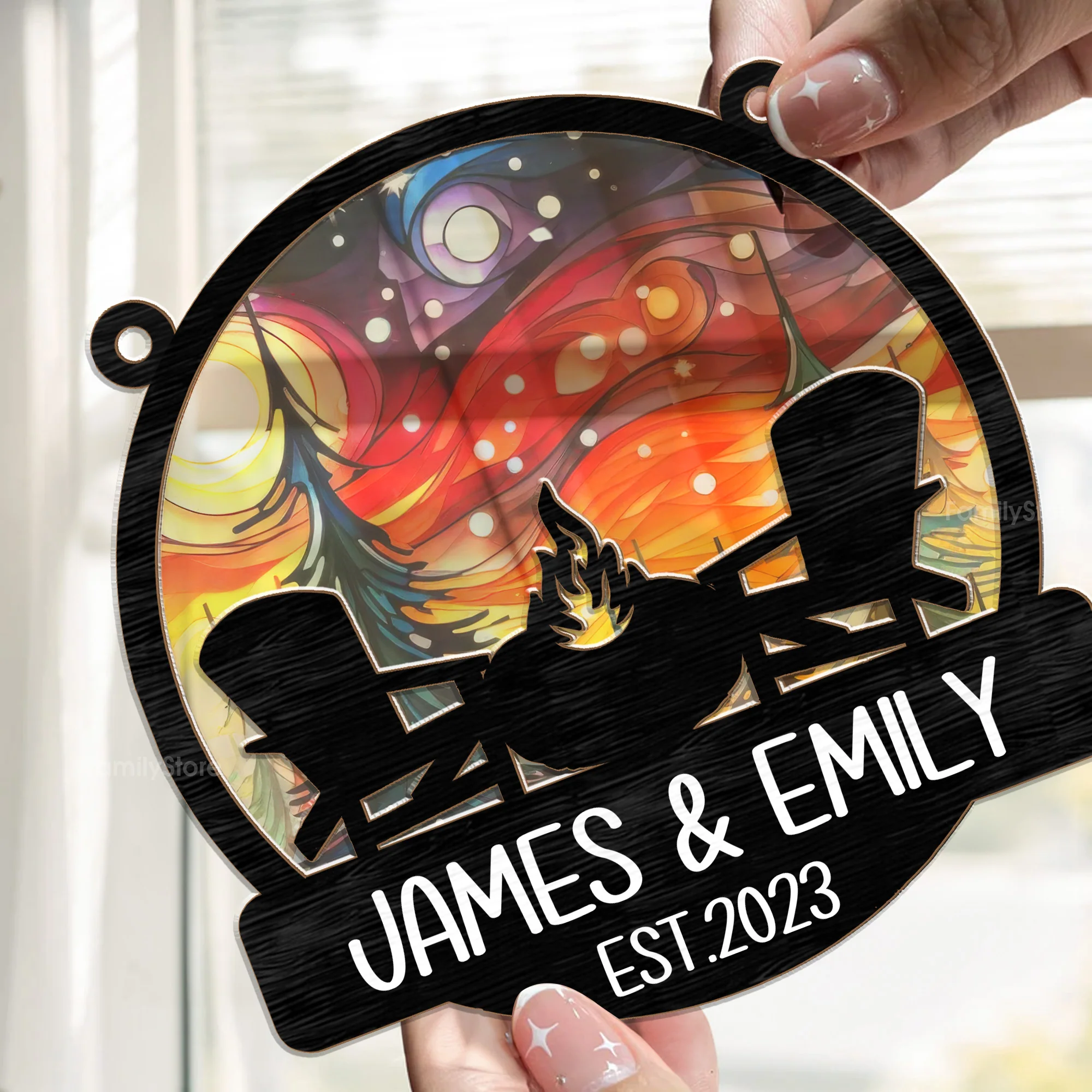 Camping Couple Chair - Gift For Camping Lovers - Personalized Window Hanging Window Hanging Suncatcher Ornament - NA94 - Image 2