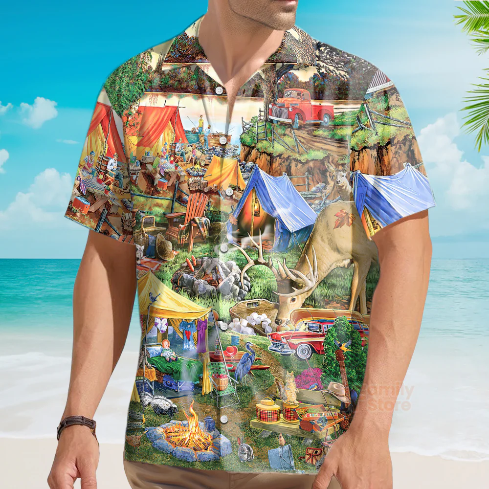 Camping Glamping Tent Family Picnic Happiness - Hawaiian Shirt - Image 3