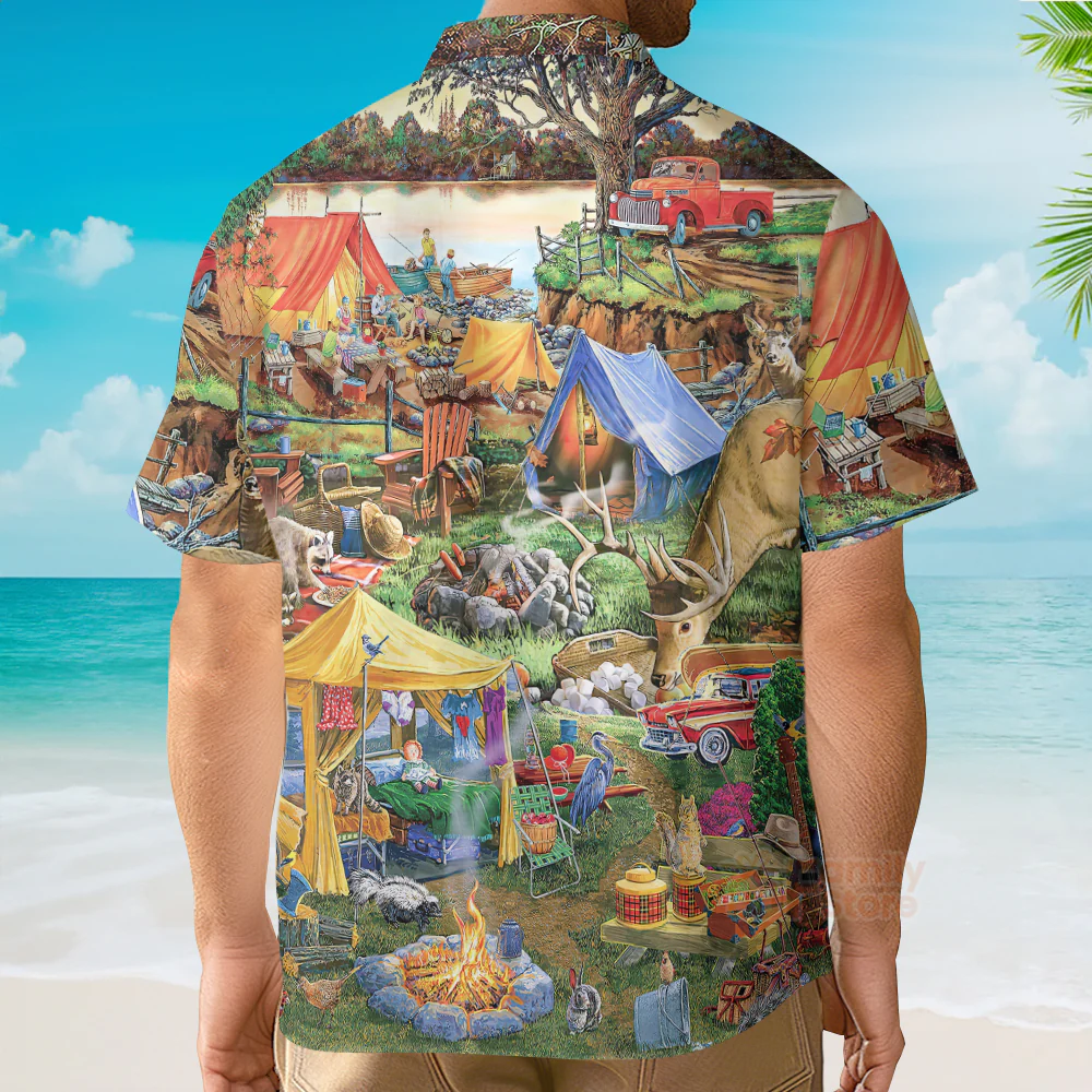Camping Glamping Tent Family Picnic Happiness - Hawaiian Shirt - Image 4