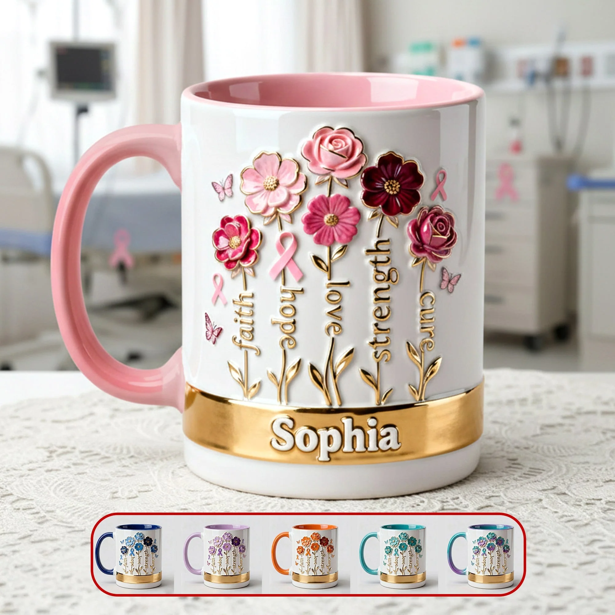 Cancer Awareness Flowers - Personalized Accent Mug - Gift For Mom, Daughter HN02