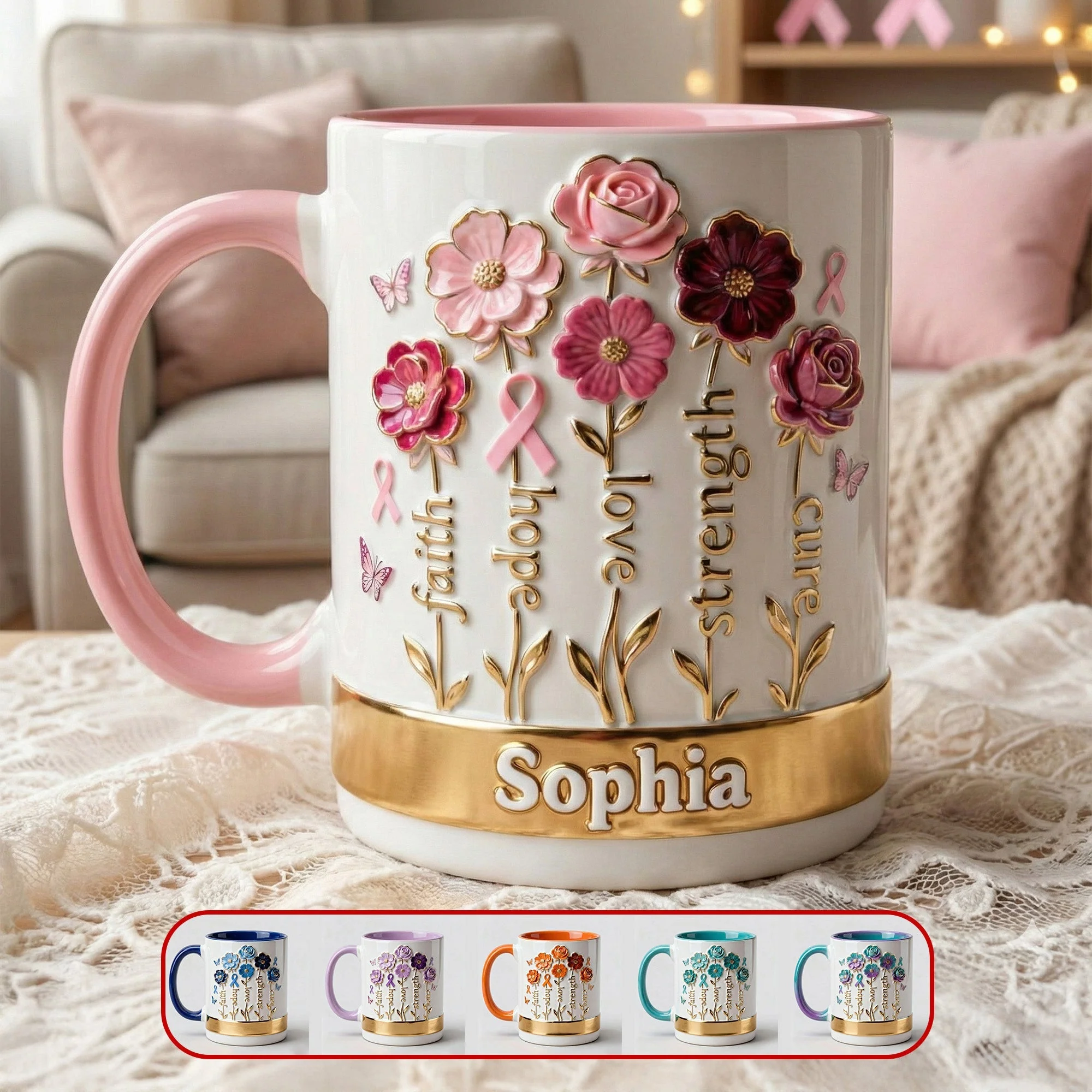 Cancer Awareness Flowers - Personalized Accent Mug - Gift For Mom, Daughter HN02 - Image 2