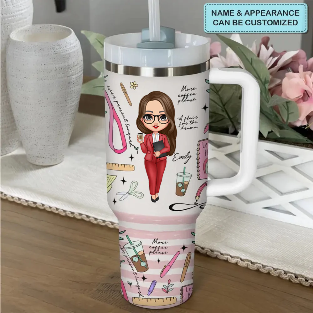 Can't Talk Right Now Doing Teacher Stuff - Personalized 40oz Tumbler Cup With Straw - Gift For Teacher | CLTC01 HN02 - Image 5
