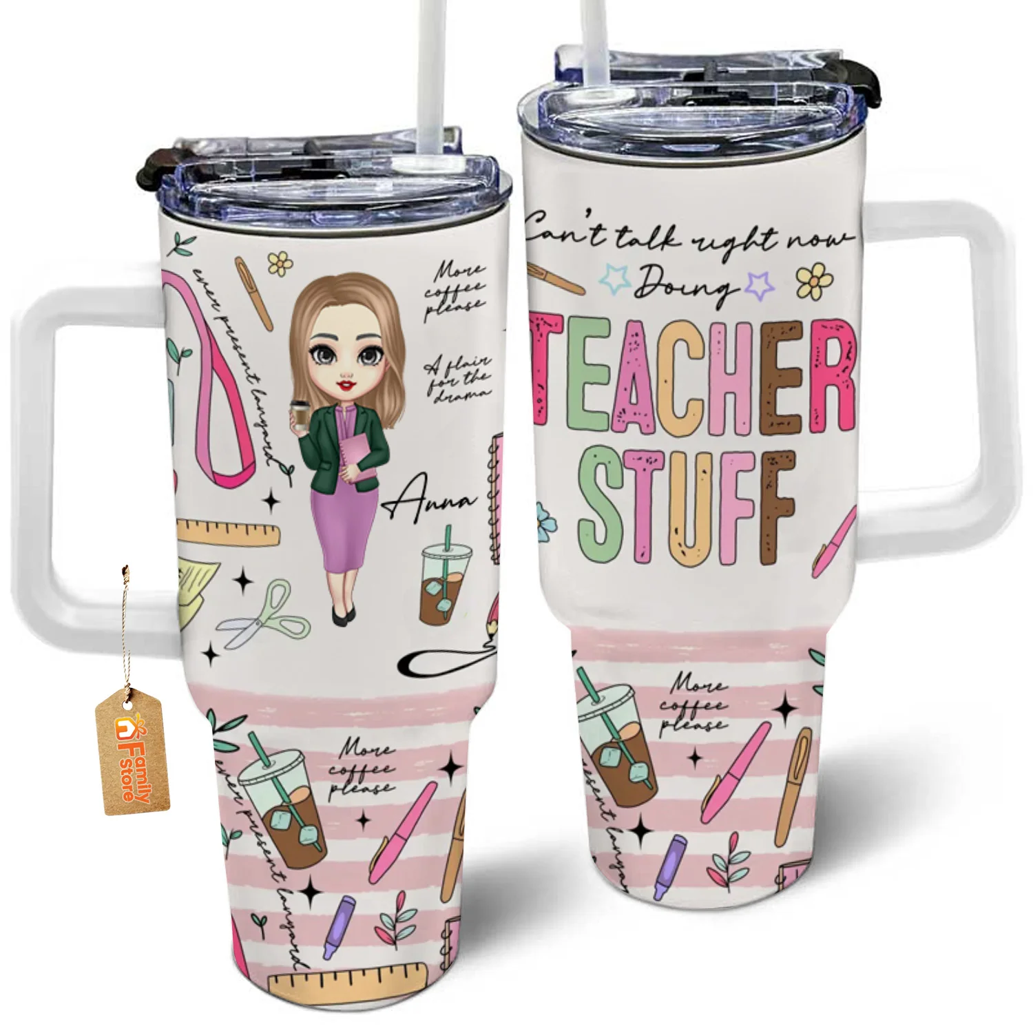 Can't Talk Right Now Doing Teacher Stuff - Personalized Custom 40oz Tumbler With Handle - Teacher's Day, Appreciation Gift For Teacher - Image 4