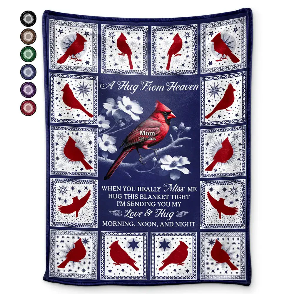 Cardinal Bird A Hug From Heaven - Personalized Blanket - Christmas Gift For Family, Memorial Human HH01
