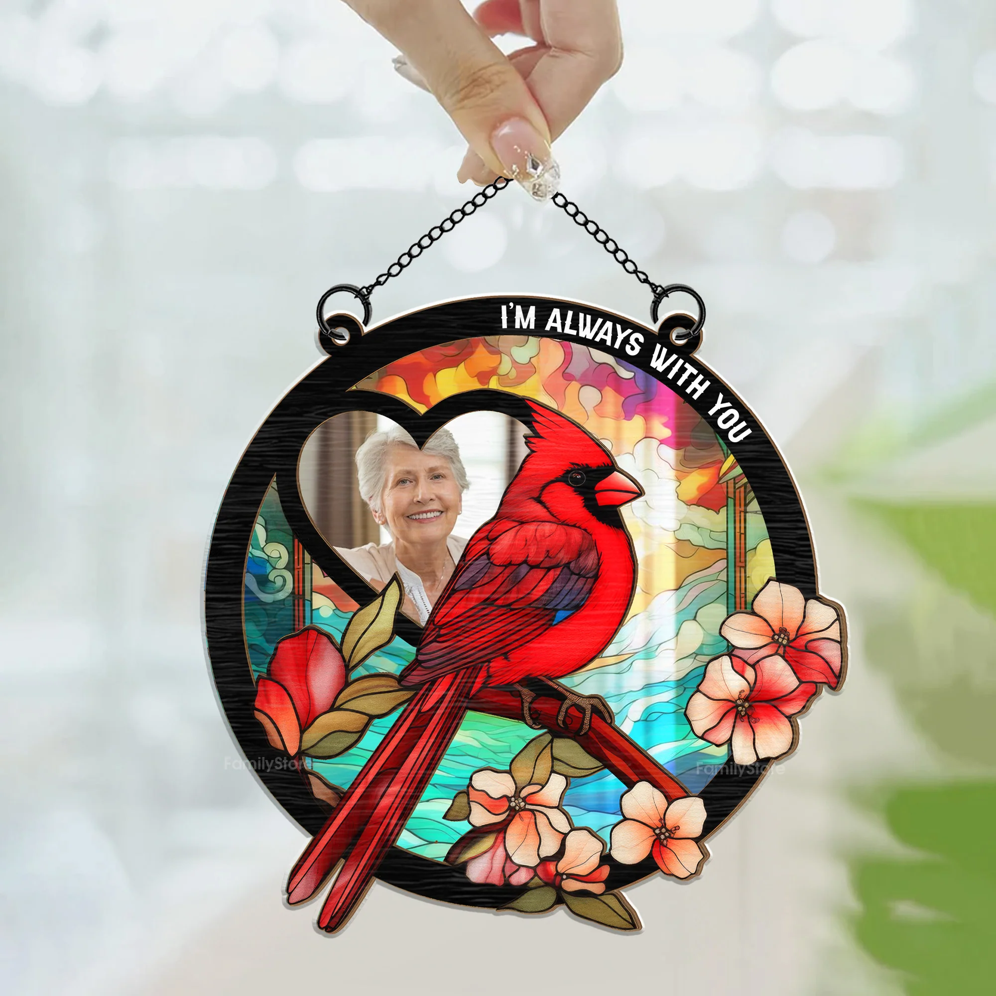 Cardinal I Am With You - Memorial Gift - Personalized Window Hanging Window Hanging Suncatcher Ornament NA94 - Image 4