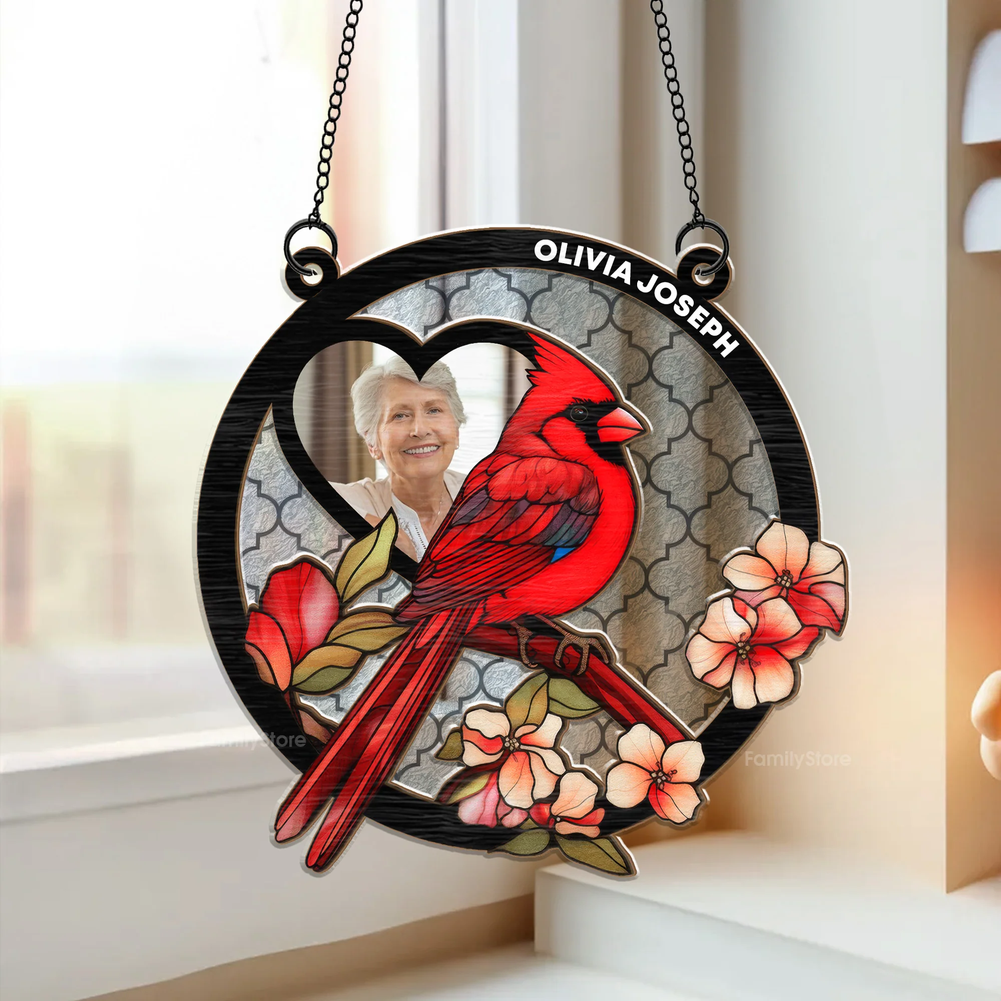 Cardinal I'm By Your Side - Memorial Gift - Personalized Window Hanging Window Hanging Suncatcher Ornament - NA94 - Image 2