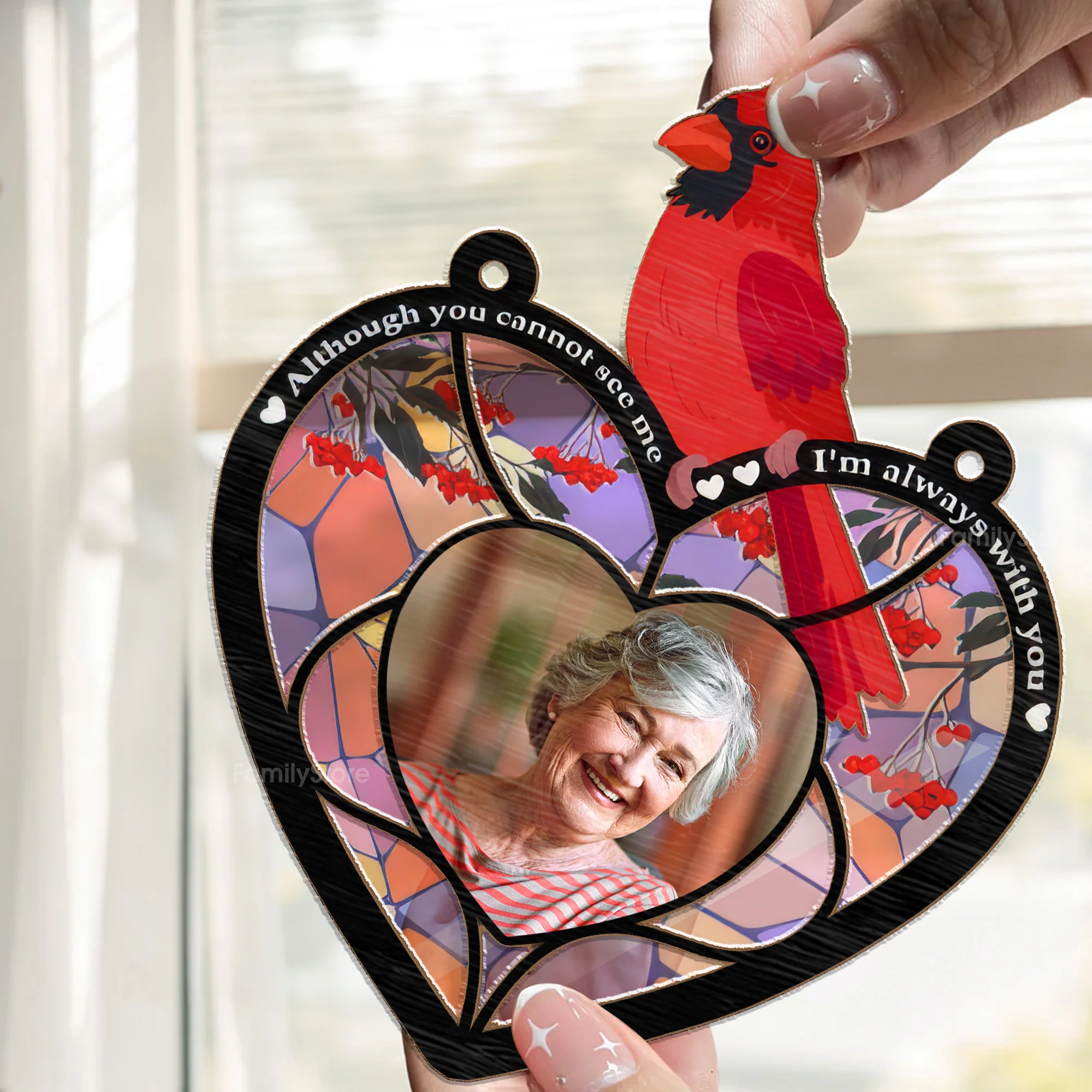 Cardinal Symbol I'm Always With You - Memorial Gift - Personalized Window Hanging Window Hanging Suncatcher Ornament - NA94 - Image 2