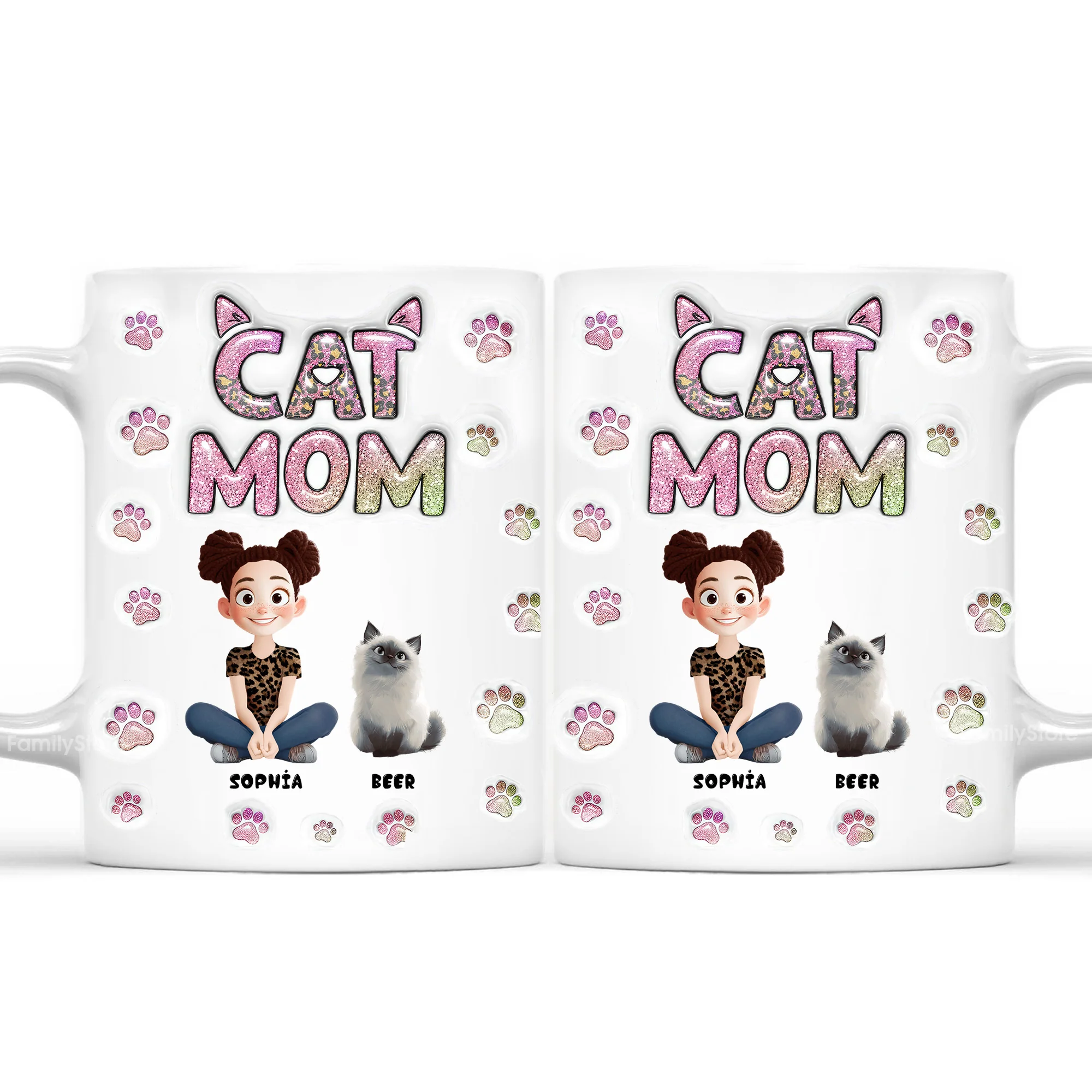 Cartoon Cat Mom Lovely Chibi - Personalized 3D Inflated Effect Ceramic Mug - Gift For Cat Lovers | CLP15 NA94 - Image 4