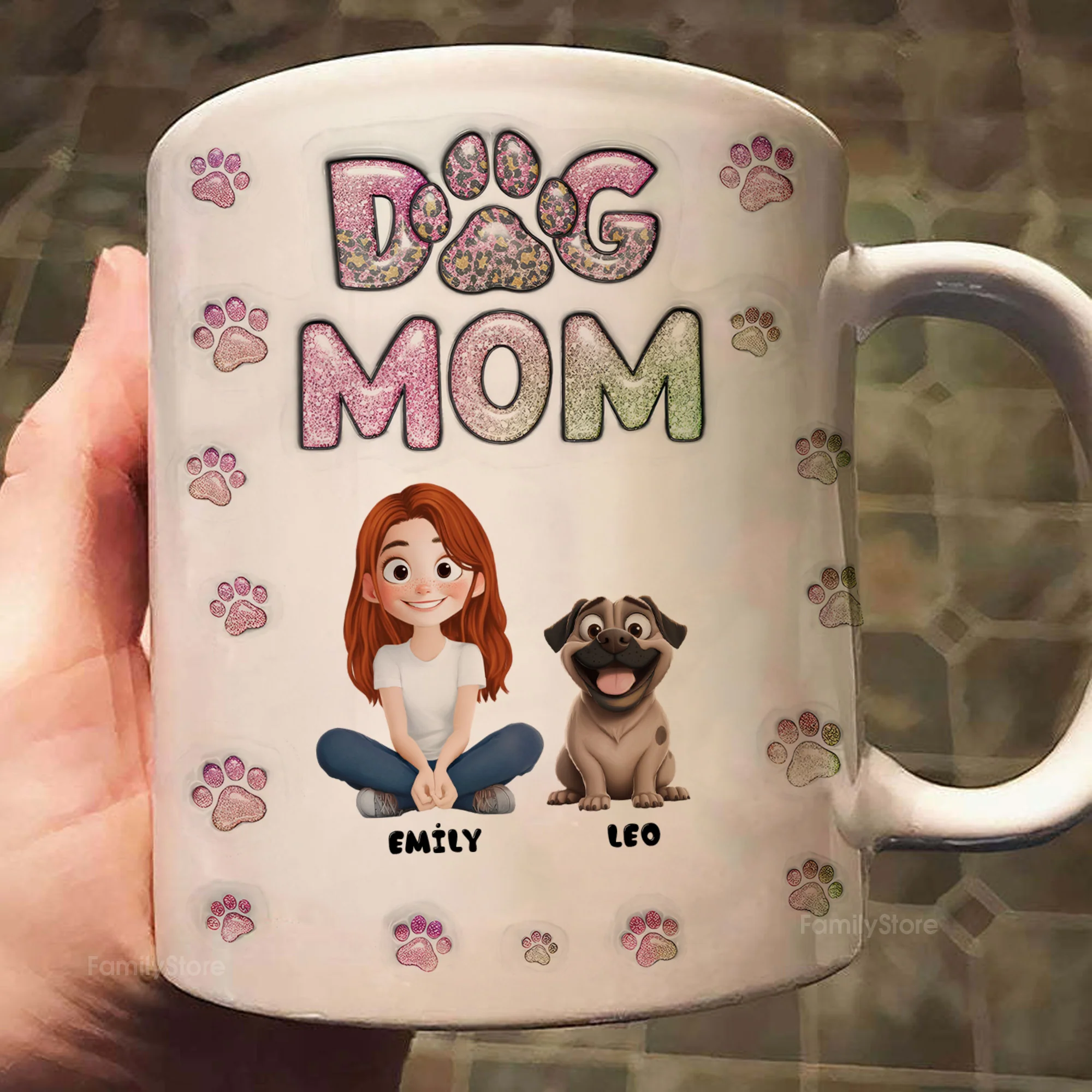 Cartoon Dog Mom Lovely Chibi - Personalized 3D Inflated Effect Ceramic Mug - Gift For Dog Lovers | CLP15 NA94 - Image 2