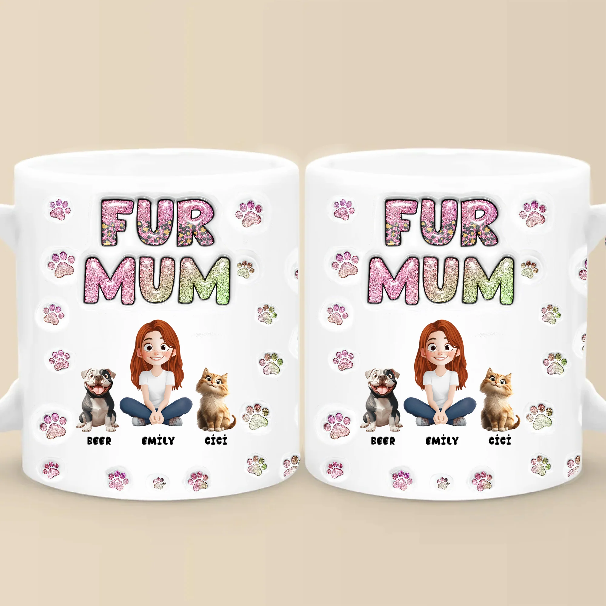 Cartoon Pet Fur Mom Lovely Chibi - Personalized 3D Inflated Effect Ceramic Mug - Gift For Pet Lovers | CLP15 NA94