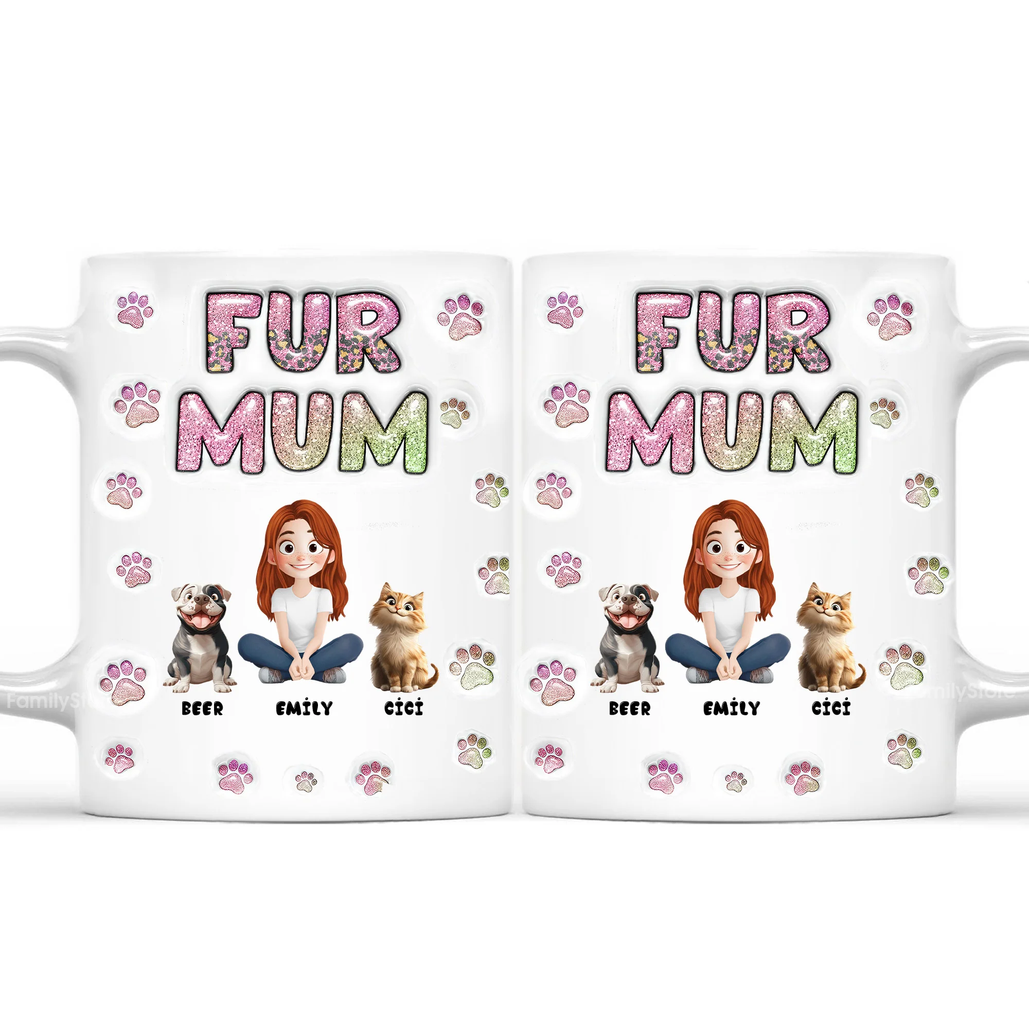 Cartoon Pet Fur Mom Lovely Chibi - Personalized 3D Inflated Effect Ceramic Mug - Gift For Pet Lovers | CLP15 NA94 - Image 4