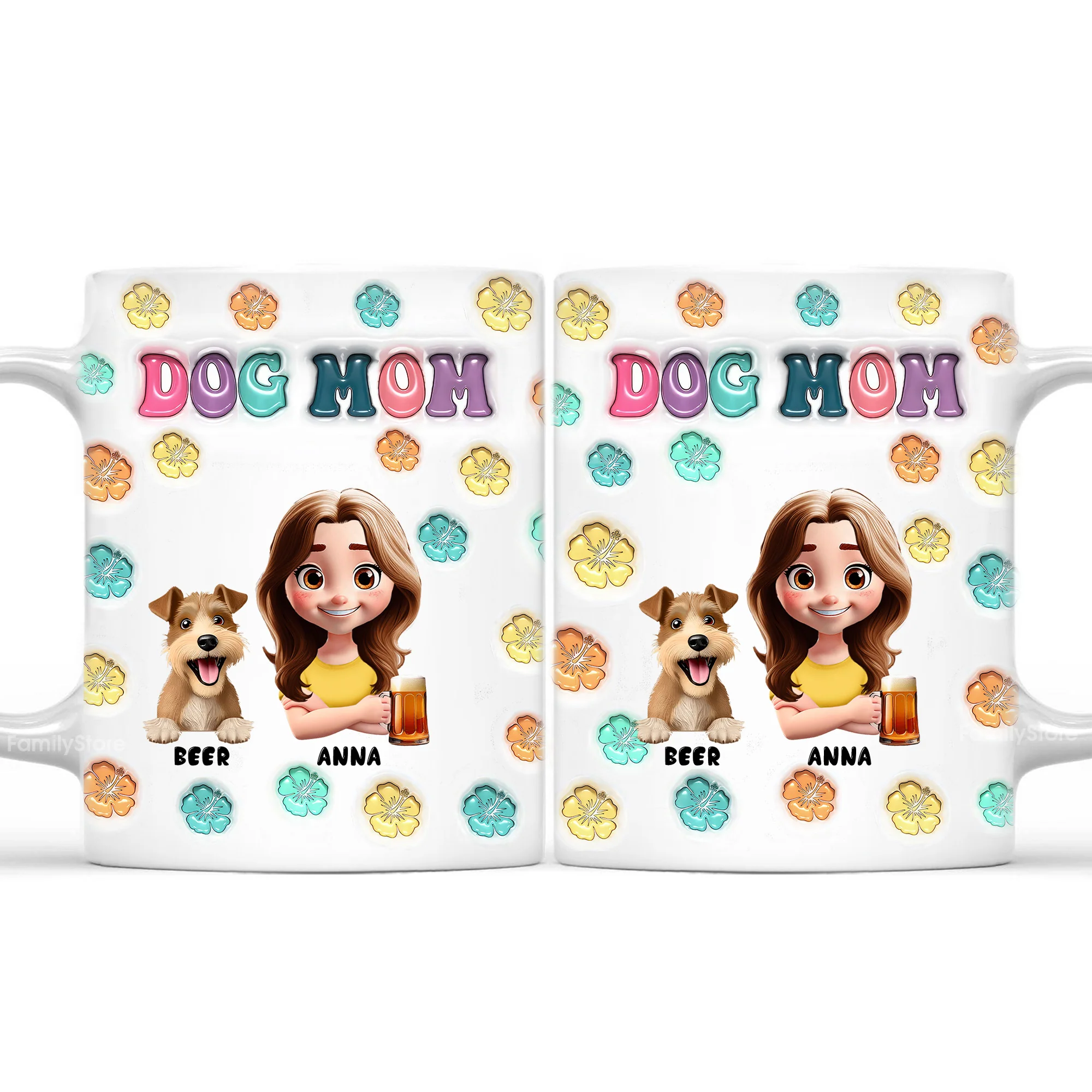 Cartoon Pet Mom Summer- Personalized 3D Inflated Effect Ceramic Mug - Gift For Pet Lovers | CLP16 NA94