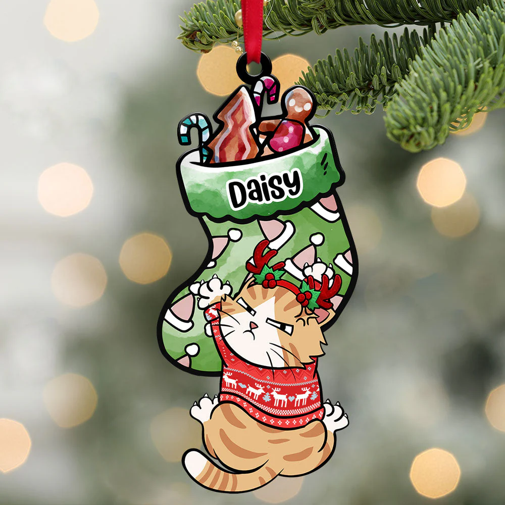 Cat Holding Socks - Personalized Acrylic Ornament - Gift For Cat Lover, Cat Mom, Cat Dad - CLP12 NA94 - Image 2
