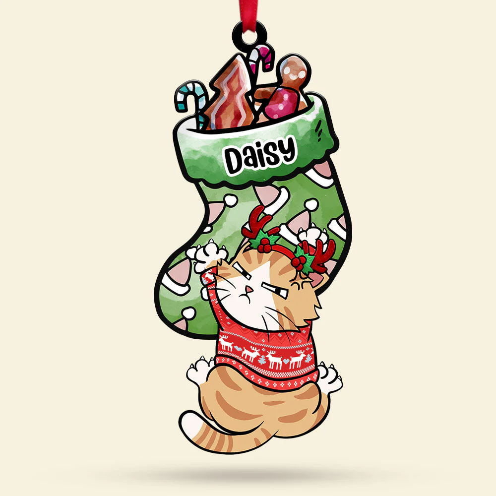 Cat Holding Socks - Personalized Acrylic Ornament - Gift For Cat Lover, Cat Mom, Cat Dad - CLP12 NA94 - Image 3