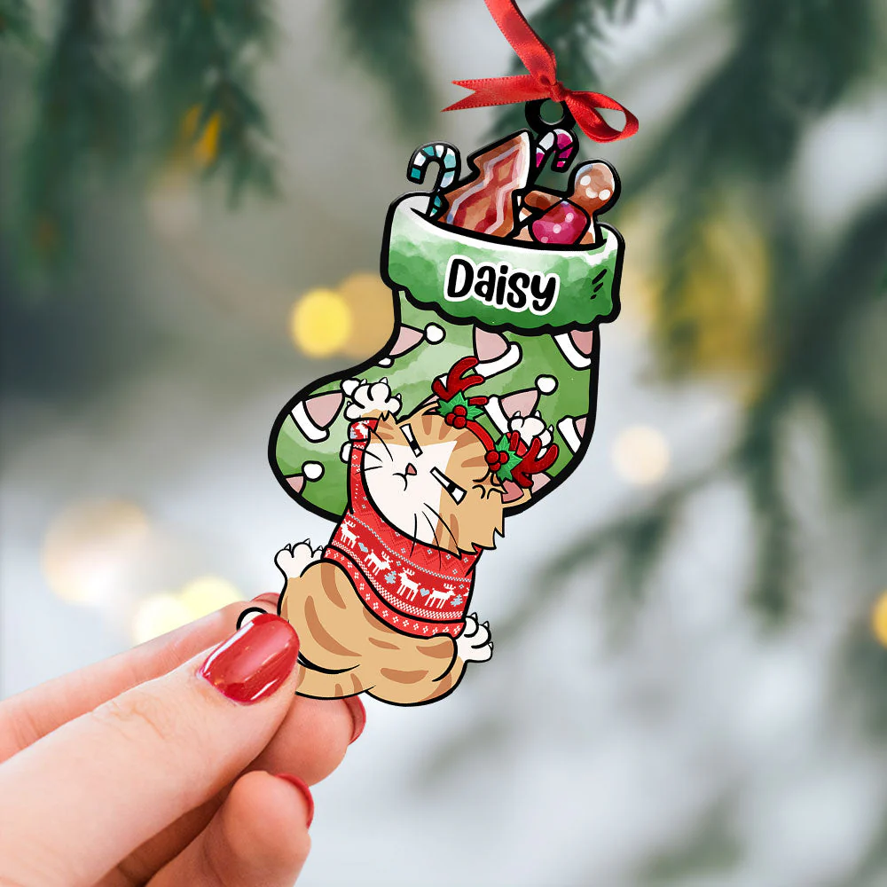 Cat Holding Socks - Personalized Acrylic Ornament - Gift For Cat Lover, Cat Mom, Cat Dad - CLP12 NA94 - Image 4