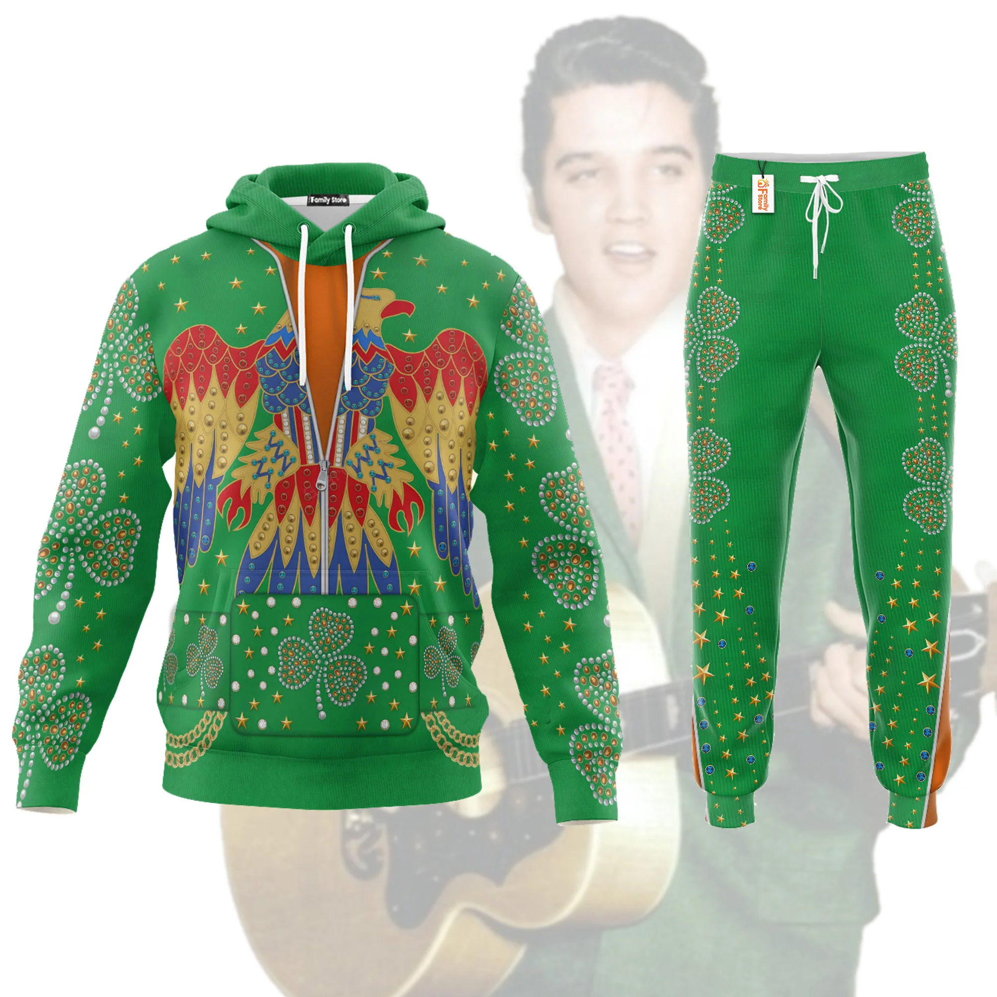 Elvis Presley EAGLE Green - Costume Cosplay Hoodie Sweatshirt Sweatpants CSELV036