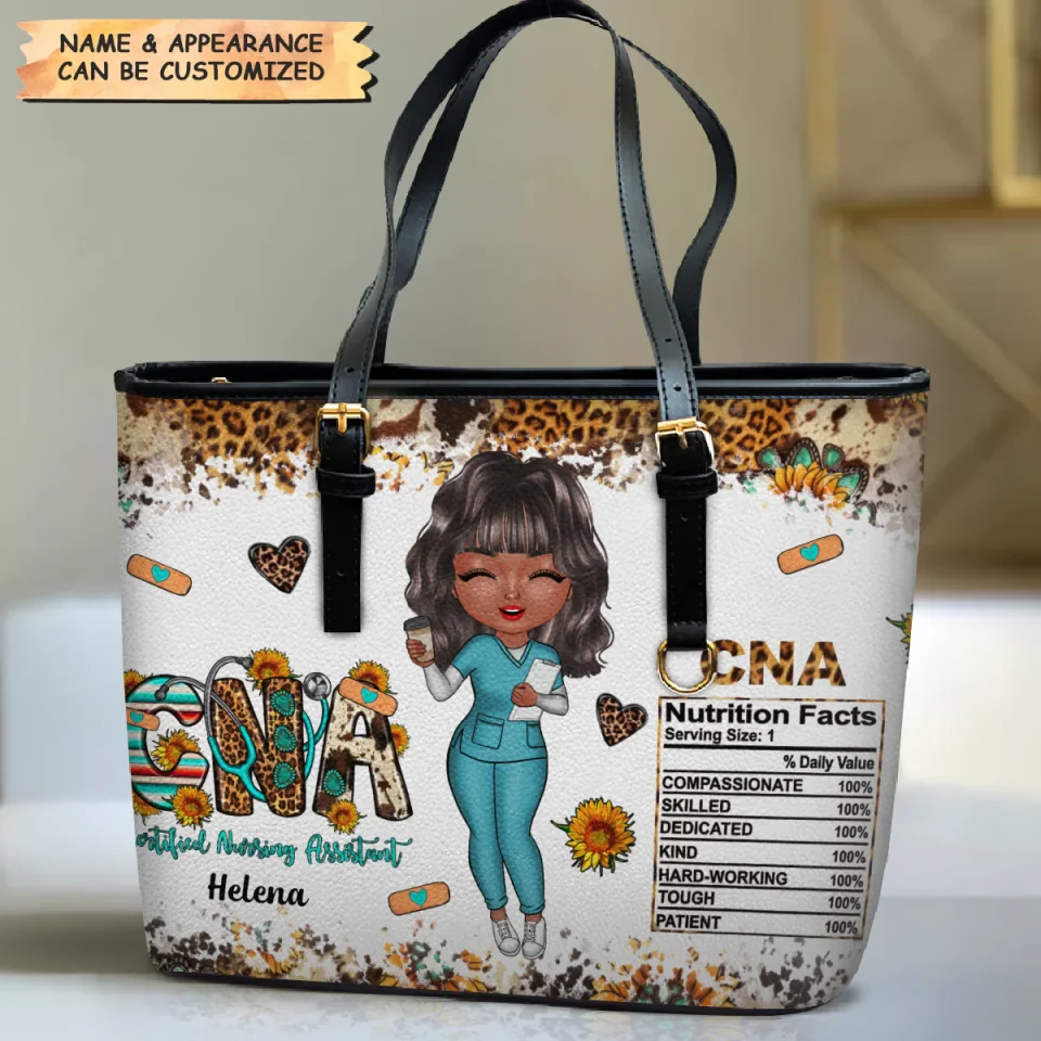 Certified Nursing Assistant Nutrition Facts - Personalized Leather Tote Bag - Gift For CNA, Nurse | NR4 HH01 - Image 2