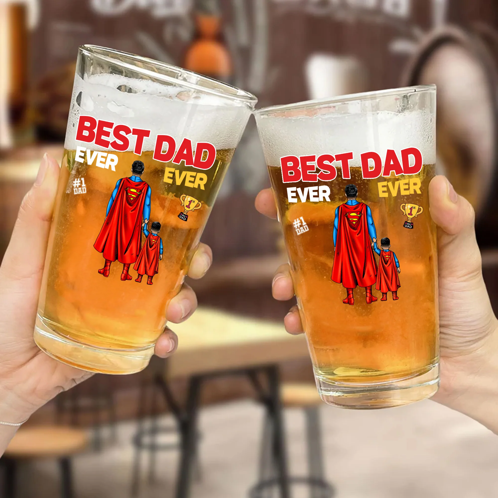 Champion Cup Hero Best Dad Ever Ever - Gift For Father - Personalized Beer Glass - Image 2