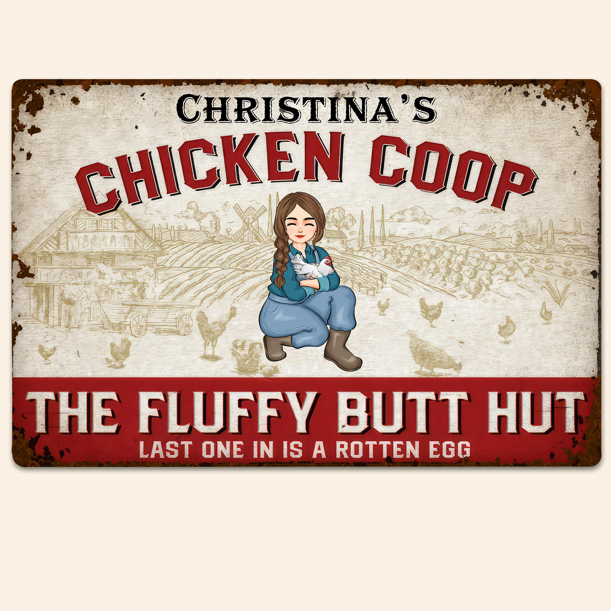 Chicken Coop, The Fluffy Butt Hut - Personalized Metal Sign - Funny Gifts For Farmer, Gifts For Chicken Lover | GR17 NH96