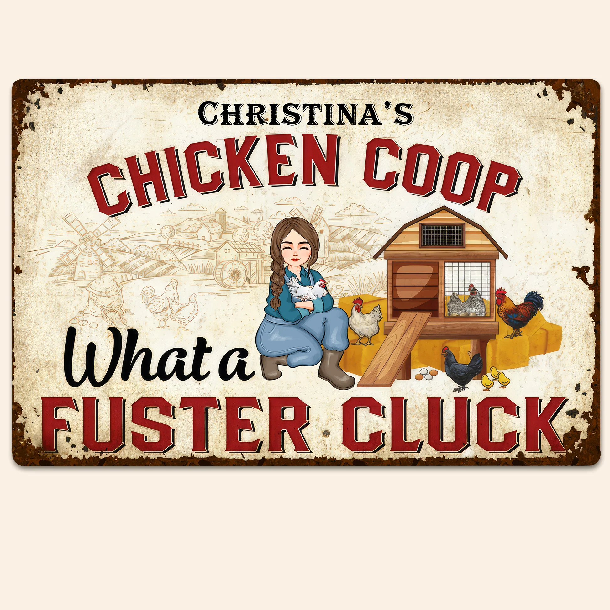 Chicken Coop What A Fuster Cluck - Personalized Metal Sign - Funny Gifts For Farmer, Gifts For Chicken Lover | GR17 NH96