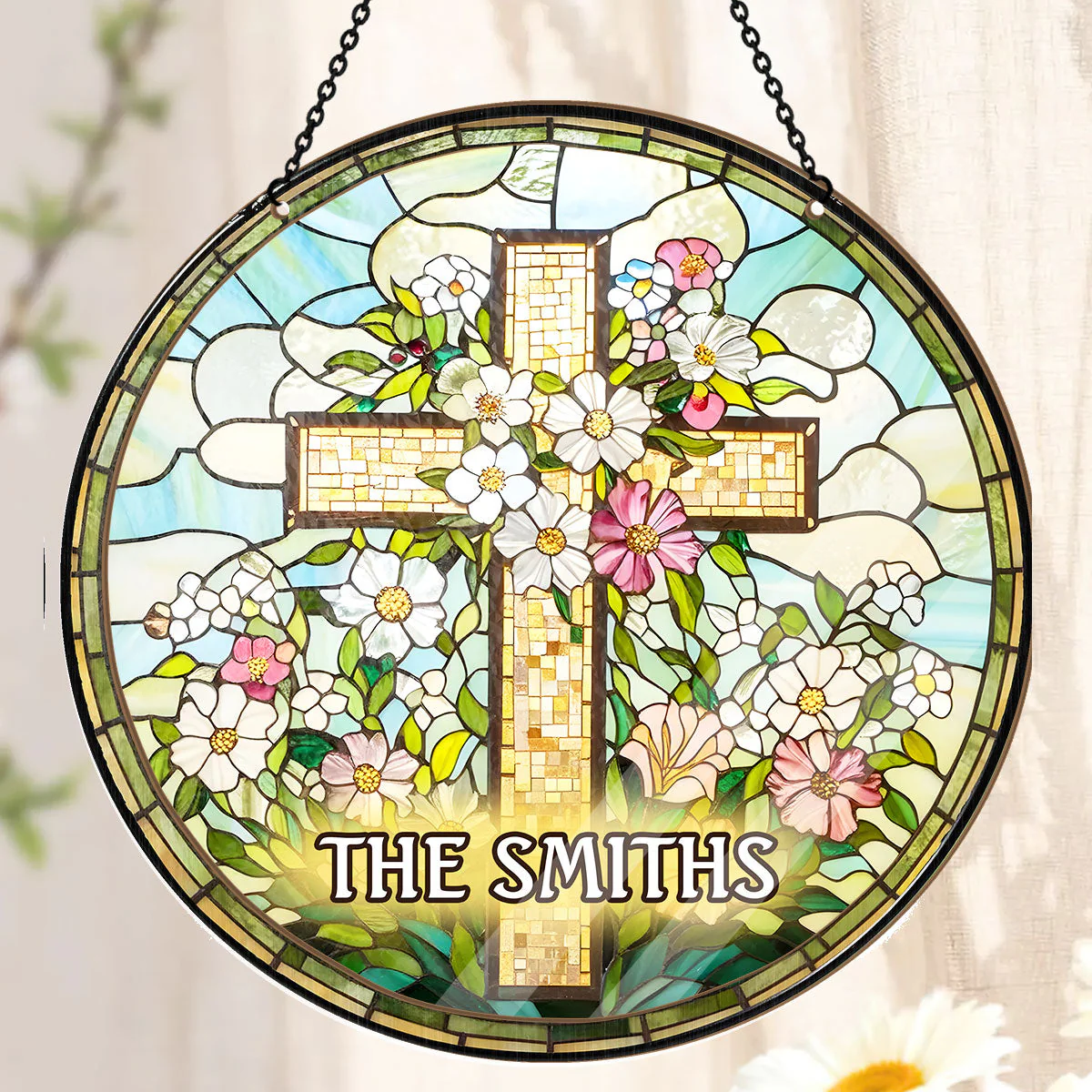 Christian Cross Wildflower - Personalized Window Hanging Suncatcher TD118 - Image 3