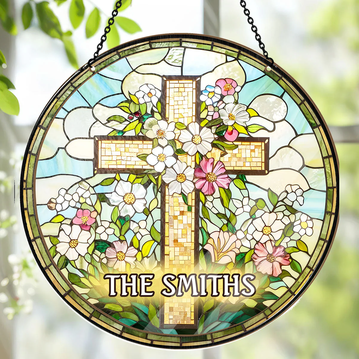 Christian Cross Wildflower - Personalized Window Hanging Suncatcher TD118 - Image 4