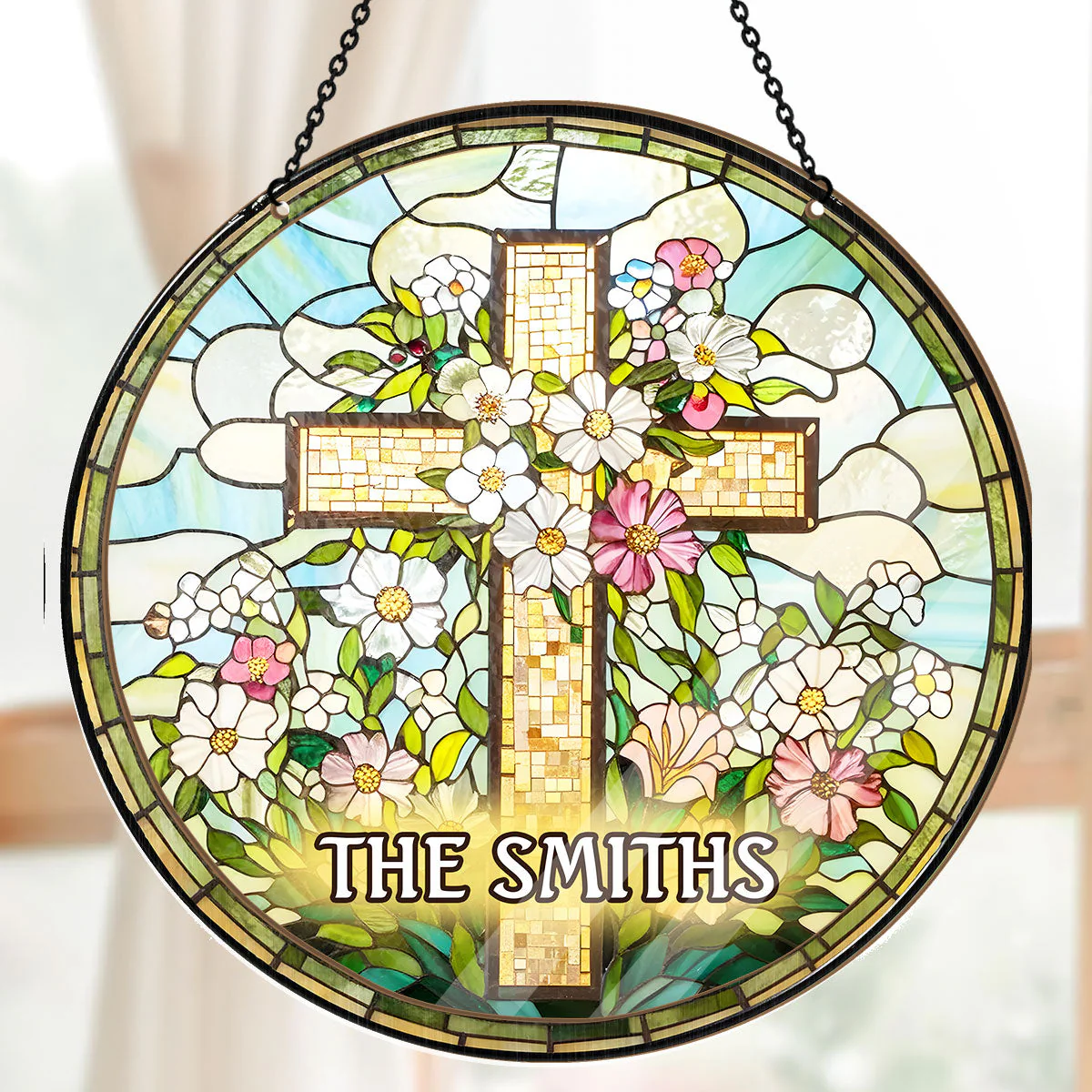 Christian Cross Wildflower - Personalized Window Hanging Suncatcher TD118 - Image 5