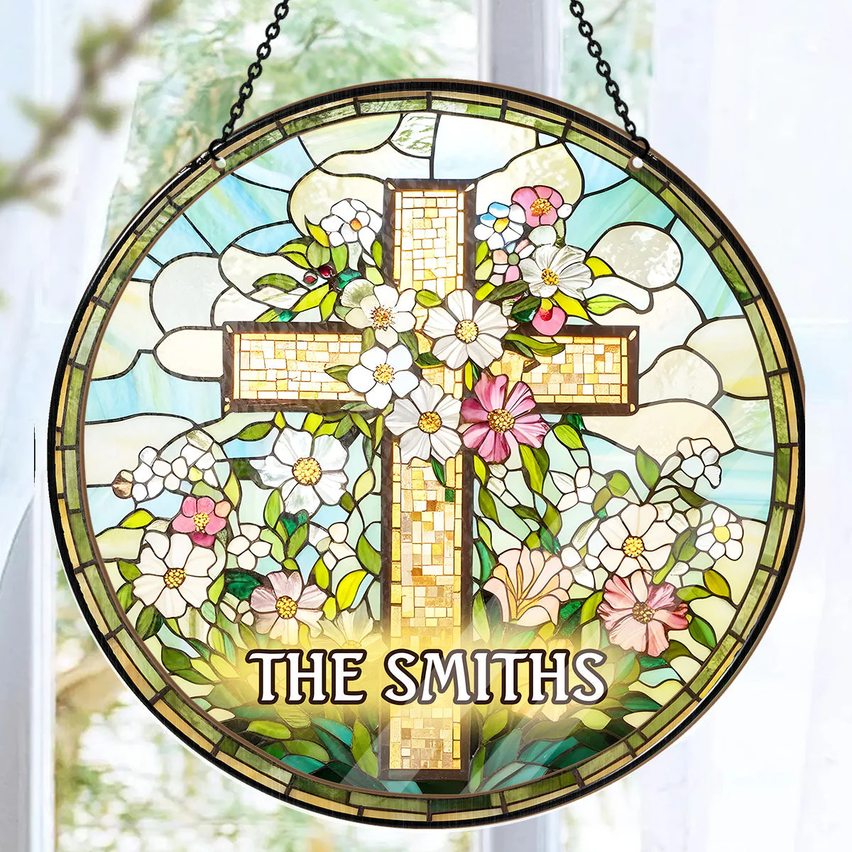 Christian Cross Wildflower - Personalized Window Hanging Suncatcher TD118 - Image 6