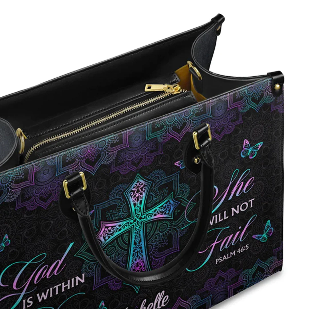 God Is Within Her She Will Not Fail Psalm 46 5 Mandala Leather Handbag - Image 5