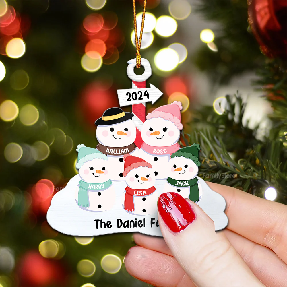 Christmas Family Snowmans - Gift For Family - Personalized Wood Ornament - CL34 NA94 - Image 4