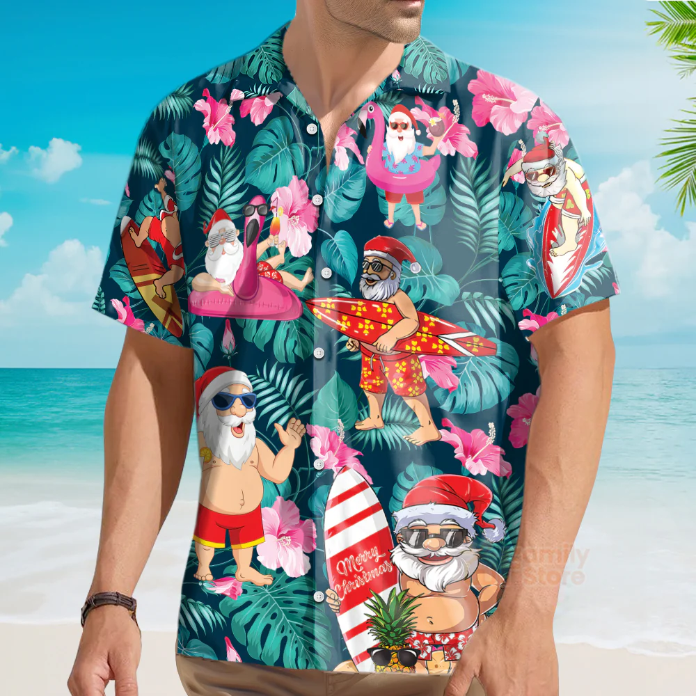 Christmas In July Funny Santa Claus Tropical Style Hawaiian Shirt - Image 3