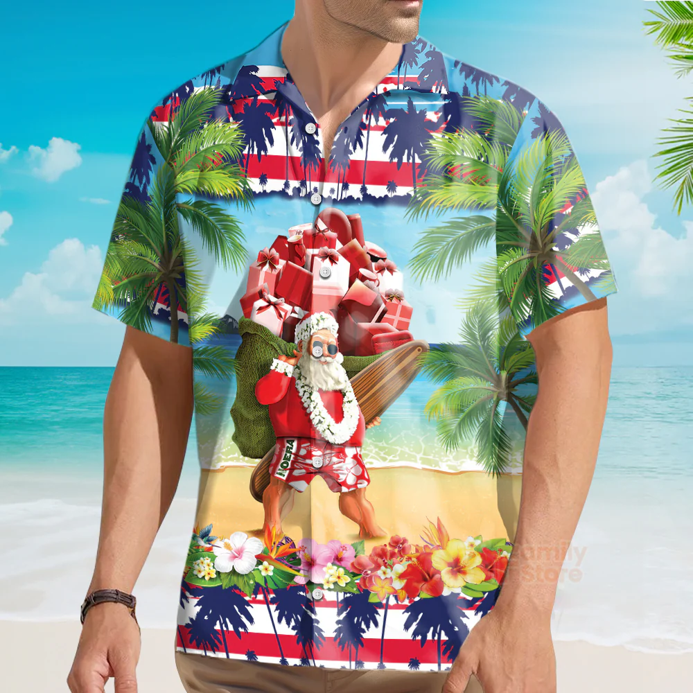 Christmas In July Santa Claus Spent Down At The Beach Hawaiian Shirt - Image 3